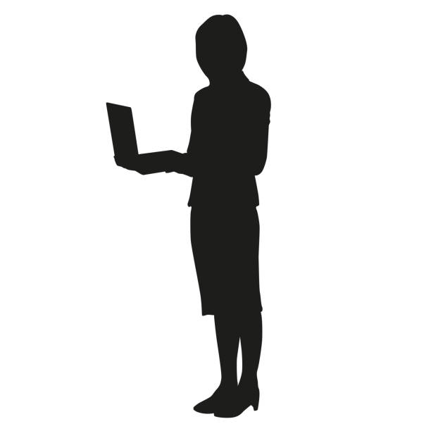 illustrations, cliparts, dessins animés et icônes de silhouette d’une femme avec un ordinateur portatif - mannequin human hand white white background