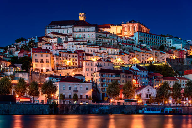 Coimbra, the nigth landscape landmarks of Portugal - beautiful Coimbra town by nigth summer 2019 coimbra city stock pictures, royalty-free photos & images