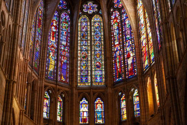 Leon, Spain - 10 December 2019: Interior of Leon Cathedral, altar
