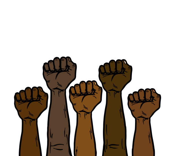 A group of African American black fist hands raising up to symbolized of anti racism, equality of race and ethnicity, freedom and human rights. A group of African American black fist hands raising up to symbolized of anti racism, equality of race and ethnicity, freedom and human rights. george floyd protests stock illustrations