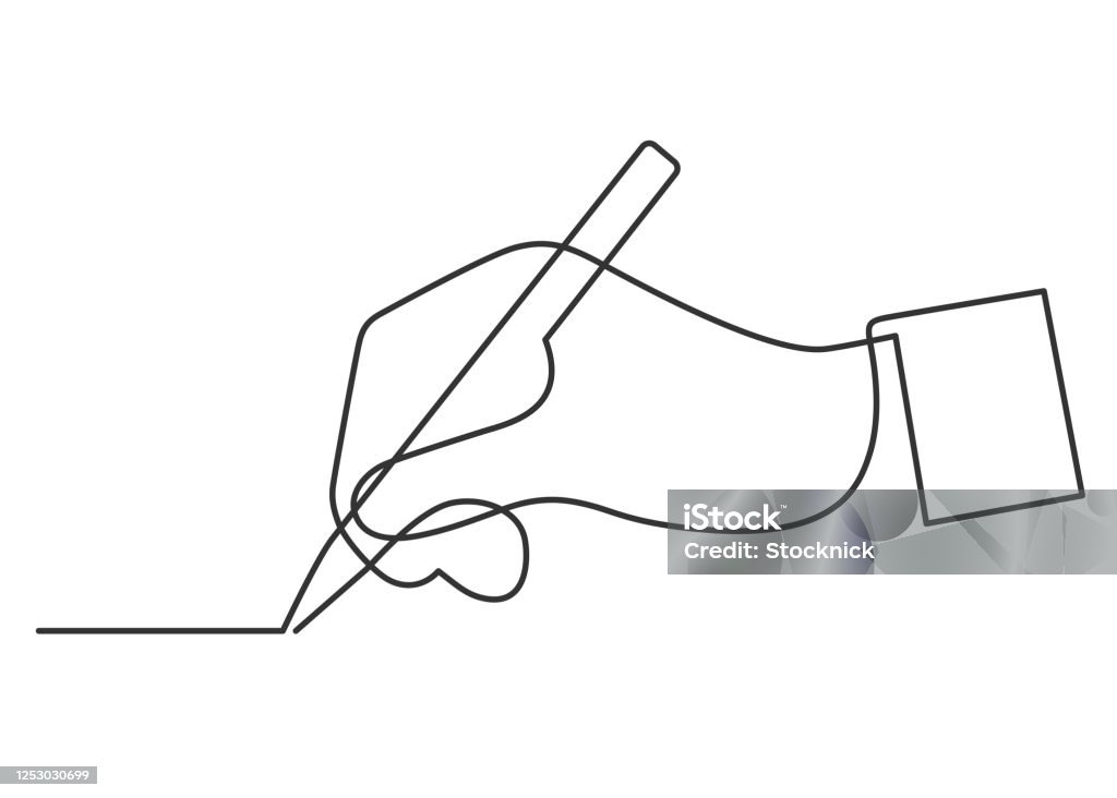 Hand drawing one line continuous line drawing of hand drawing a line Writing - Activity stock vector
