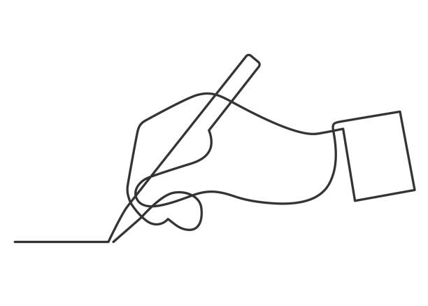 Hand drawing one line continuous line drawing of hand drawing a line author stock illustrations