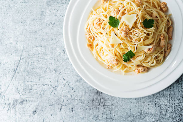 istock Ground chicken or turkey pasta in a white plate 1253030778