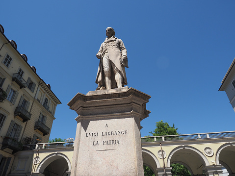 Mathematician Luigi Lagrange monument (circa 1867) in Turin, Italy