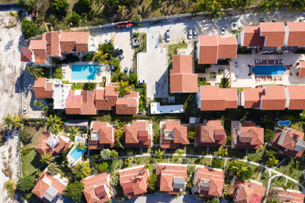istock Aerial view with caribbean city 1253038377