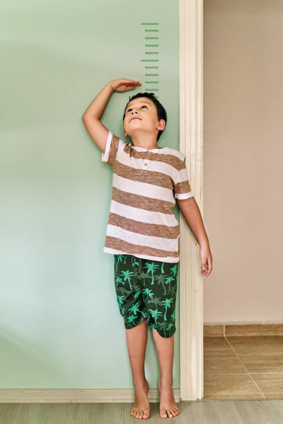 istock Child measuring his height on wall. He is growing up so fast. 1253040108
