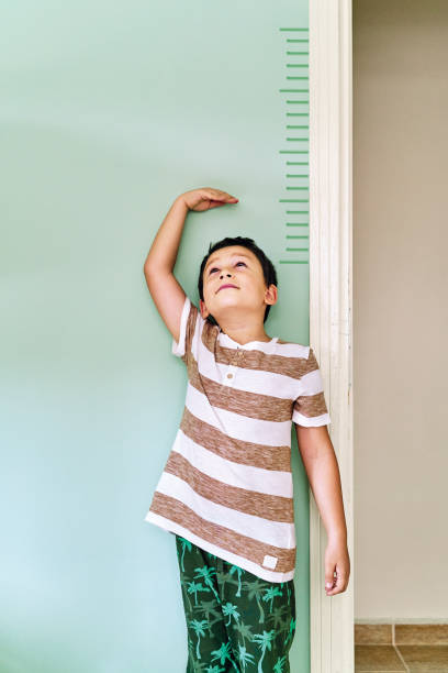 istock Child measuring his height on wall. He is growing up so fast. 1253040146