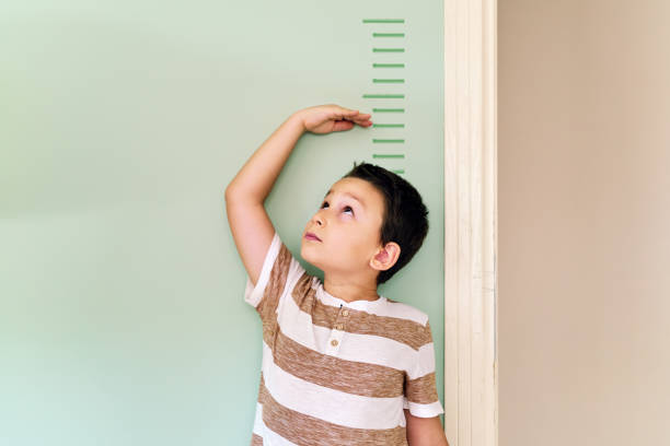 istock Child measuring his height on wall. He is growing up so fast. 1253040197