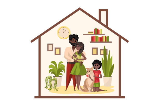 ilustrações, clipart, desenhos animados e ícones de família, paternidade, maternidade, infância, conceito de casa - home interior germany family building exterior