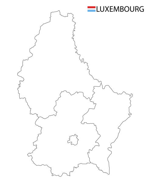 ilustraciones, imágenes clip art, dibujos animados e iconos de stock de mapa de luxemburgo, blanco y negro regiones de contorno detallado del país. - luxembourg map cartography flag