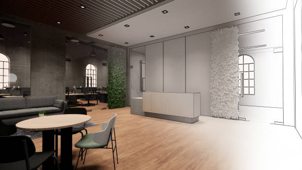 istock 3d rendering. Interior house modern open living space with kitchen.Loft style Duplex apartment residence.Home decoration   interior design.drawing line sketch to realistic. 1253050148