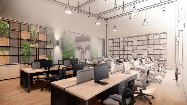 istock 3d rendering. Interior house modern open living space with kitchen.Loft style Duplex apartment residence.Home decoration   interior design.drawing line sketch to realistic. 1253050154