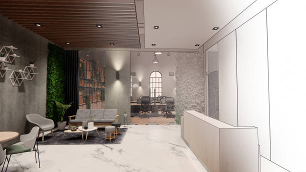 istock 3d rendering. Interior house modern open living space with kitchen.Loft style Duplex apartment residence.Home decoration   interior design.drawing line sketch to realistic. 1253050181