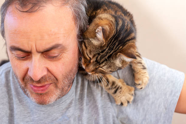 istock Man and Cat Love - telling something 1253057861