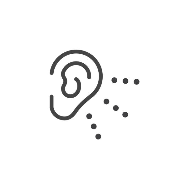 cienka ikona konturu ludzkie ucho, słyszę. taki znak linii jak słyszenie, słyszenie ludzkiego zmysłu lub słuchanie i słuchanie. wektor komputer niestandardowe izolowane piktogramy eps 10 dla sieci web na białym tle edytowalne stroke - chemical agent stock illustrations