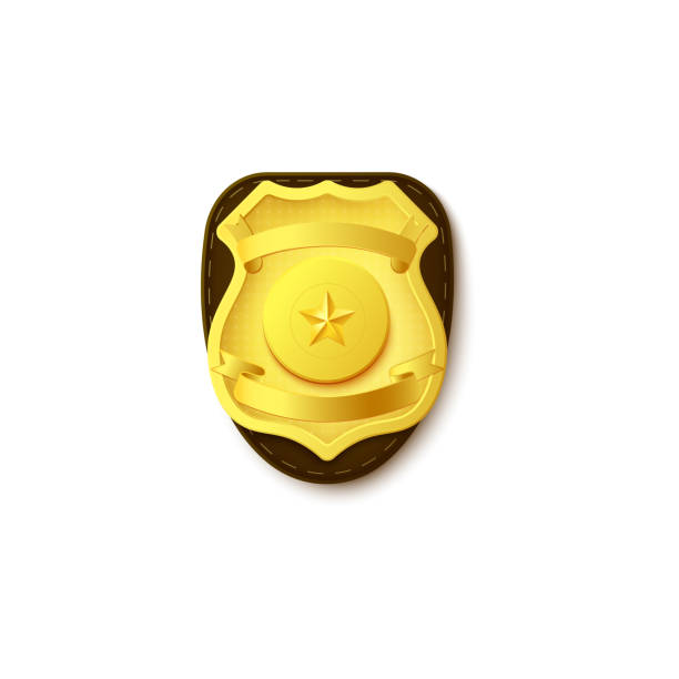 istock Realistic vector illustration of a gold police badge with a star. 1253059377