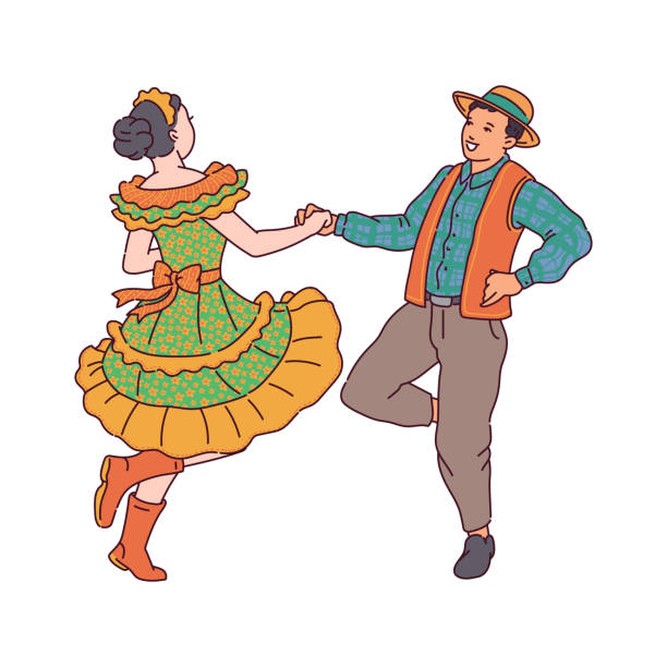 Vector Illustration Of A Couple Dancing At A Festa Junina Party