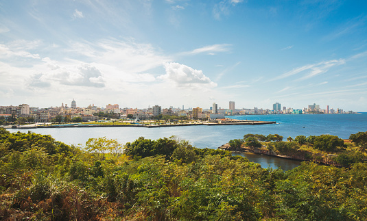 Panoramic view of coastal Havana seen from Fortaleza de San Carlos de la Cabana (Fort of Saint Charles).