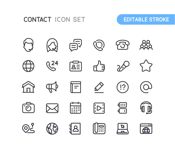 ソーシャル連絡先アウトラインアイコン編集可能ストローク - customer service representative audio点のイラスト素材／クリップアート素材／マンガ素材／アイコン素材