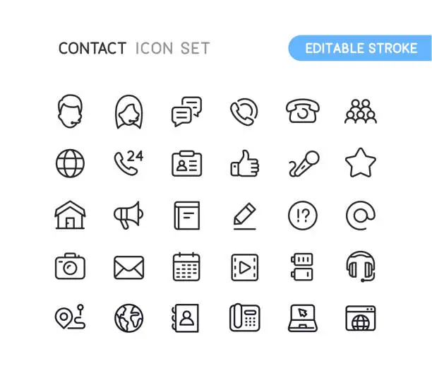 Vector illustration of Social Contact Outline Icons Editable Stroke