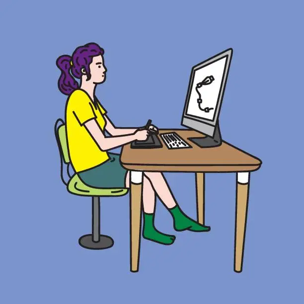 Vector illustration of Woman working at desk / Vector illustration