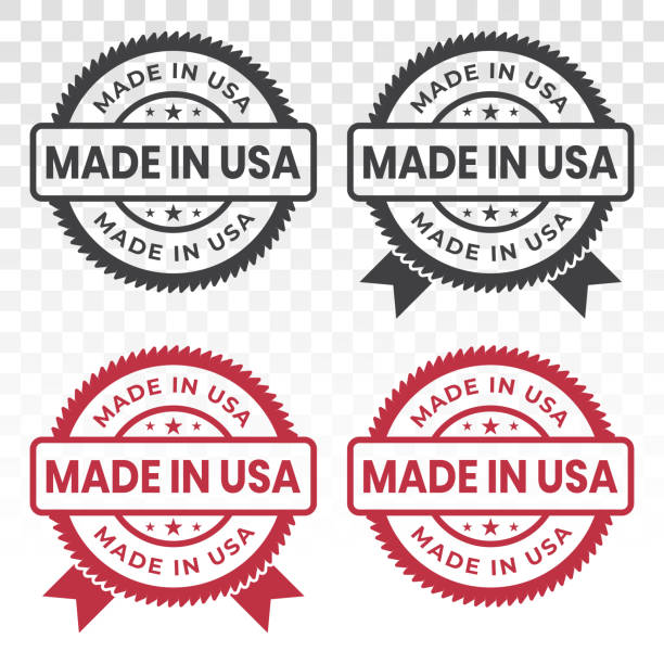 illustrazioni stock, clip art, cartoni animati e icone di tendenza di icona piatta badge made in usa per timbro prodotto industriale - branding design marketing rubber stamp