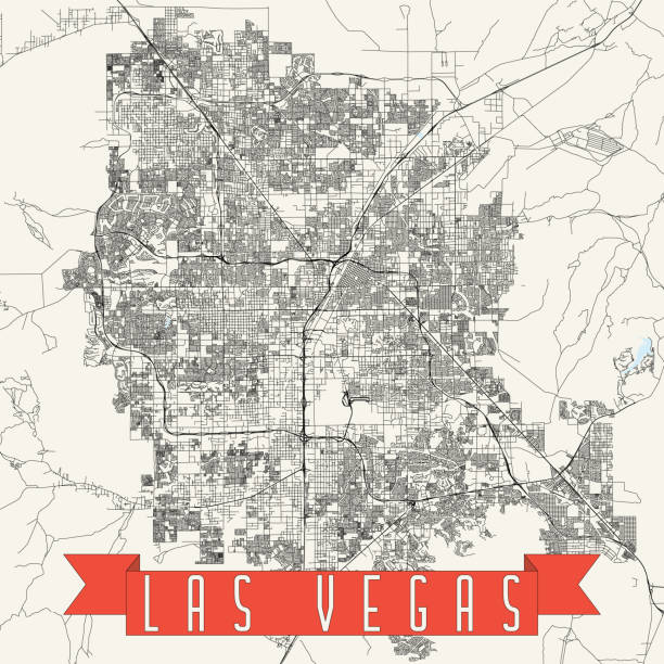 Las Vegas, Nevada Vector Map Topographic / Road map of Las Vegas NV, USA. Original map data is public domain sourced from www.census.gov/ Vegas Sign stock illustrations