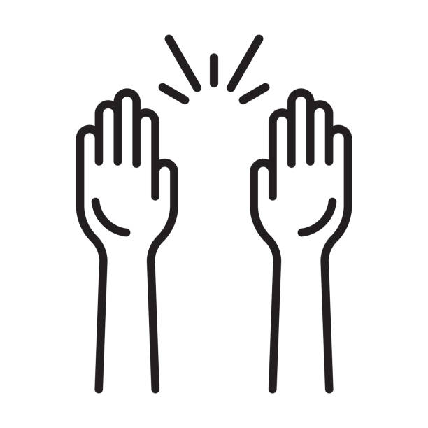 Raising hands a celebration sign flat icon for apps and websites Raising hands a celebration sign flat icon for apps and websites praise and worship stock illustrations