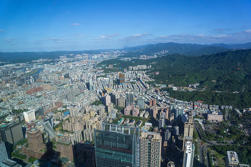 Taipei, Taiwan- November 16, 2019: View of residential district of Taipei city from Taipei 101 building