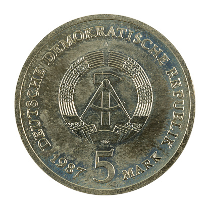 historic 5 east german mark coin special edition(1969) obverse isolated on white background