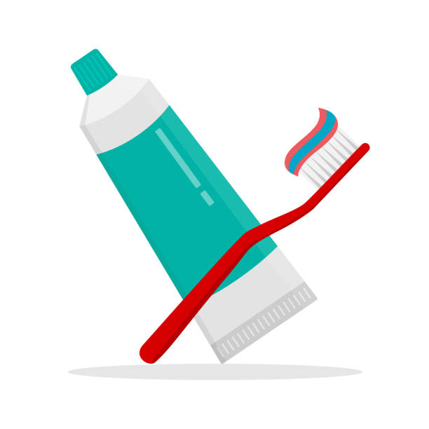 zahnbürste und paste-symbol mit schatten. flaches design moderne vektor-illustration - toothpaste stock-grafiken, -clipart, -cartoons und -symbole