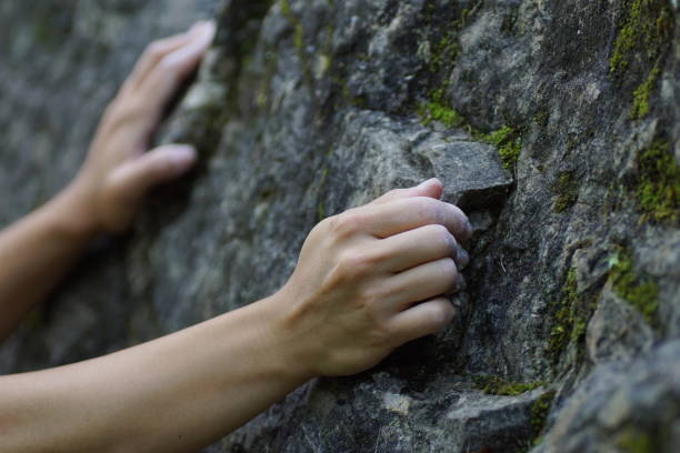 istock Girls hands on a rock while climbing 1253074401
