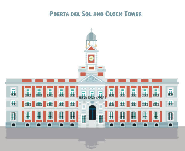 illustrazioni stock, clip art, cartoni animati e icone di tendenza di puerta del sol e torre dell'orologio - puerto de sol