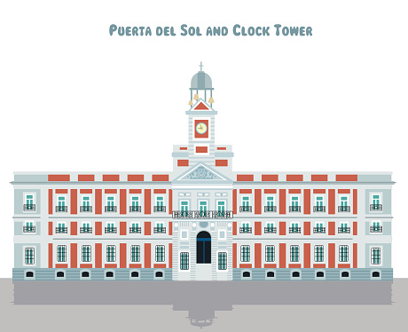 Vector Puerta del Sol and Clock Tower
