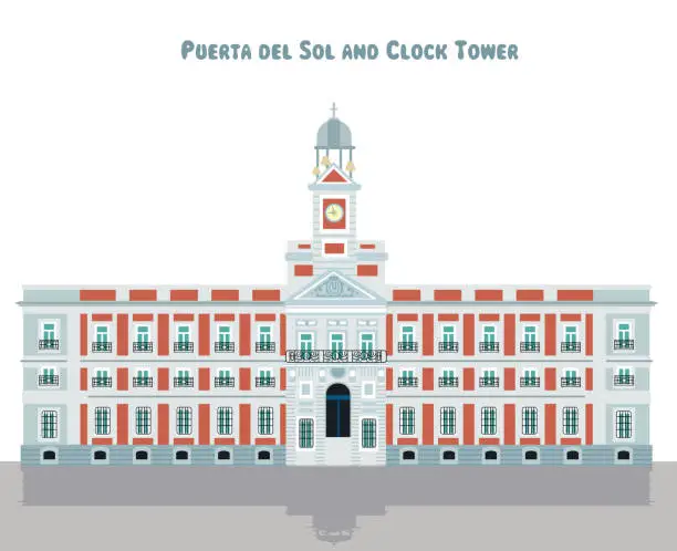 Vector illustration of Puerta del Sol and Clock Tower