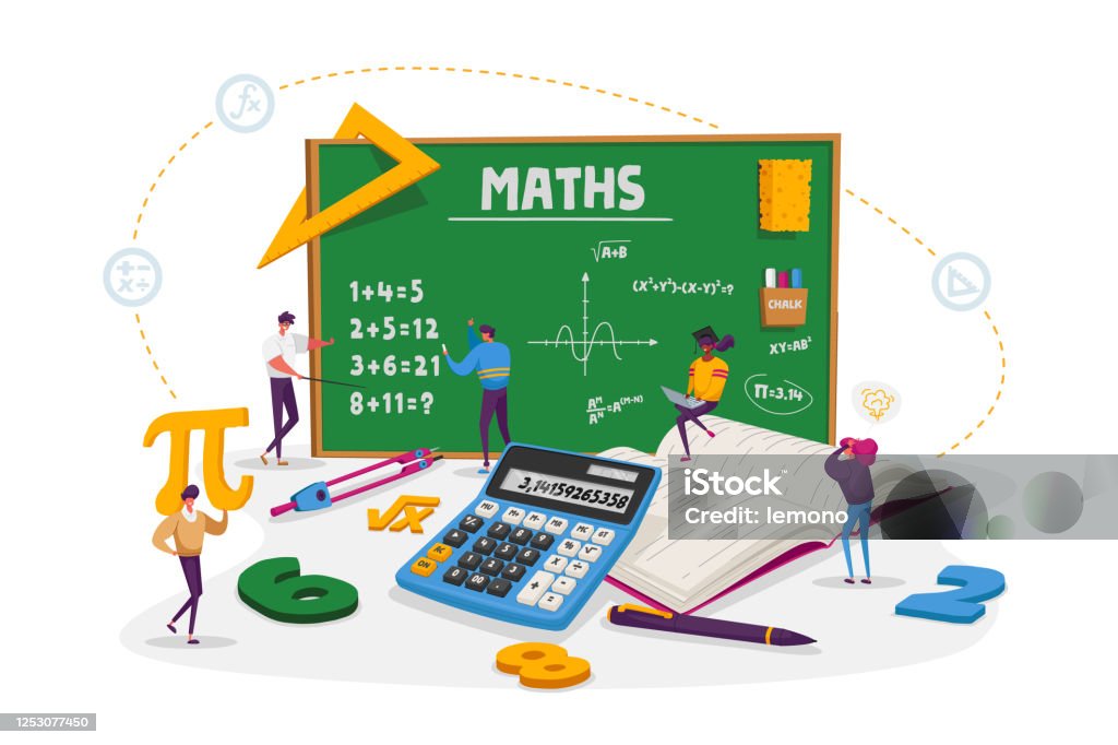 Math Science Concept Tiny Male And Female Students Characters In Lab Or  School Class Learning Mathematics At Huge Blackboard People Gaining  Education And Writing Formula Cartoon Vector Illustration Stock  Illustration - Download