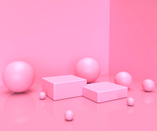 istock 3D abstract render.Pink platform for product display interior podium place with empty for awards ceremony use for Recommend products, promote products design on pink pastel background 1253078536
