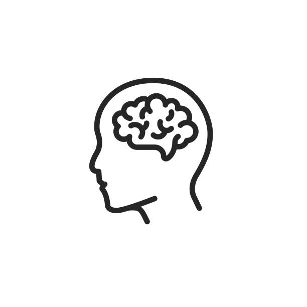 menschliches gehirn umriss-symbol editierbaren strich - brain stock-grafiken, -clipart, -cartoons und -symbole