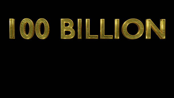 text "100 billion" mit buchstaben aus gold. 3d-rendering. - billion stock-fotos und bilder