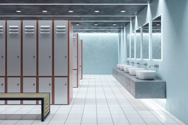 istock Side view of locker room interior. 1253081015
