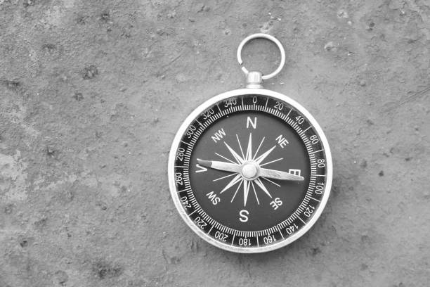 istock black and white photo of round compass 1253082255