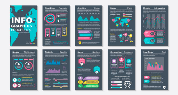 Infographic brochures data visualization vector design template. Can be used for info graphic, resume and cv Infographic brochures data visualization vector design template. Can be used for info graphic, resume and cv, web, print, magazine, poster, flyer, brochure, annual report, marketing, advertising. demographics infographics stock illustrations