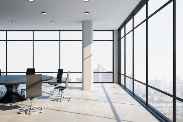 istock Luxury meeting room with panoramic city view 1253083634