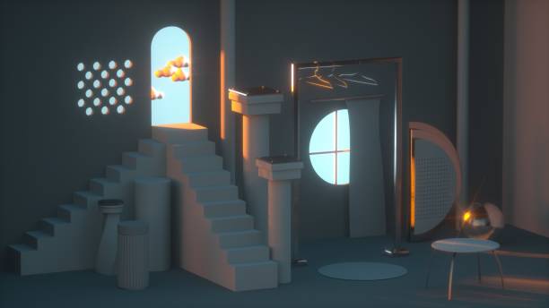 istock Abstract interior style in a room with a staircase close-up 3D image 1253085020
