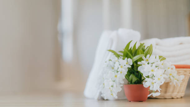 istock Laundry soft white towel in bathroom 1253086002