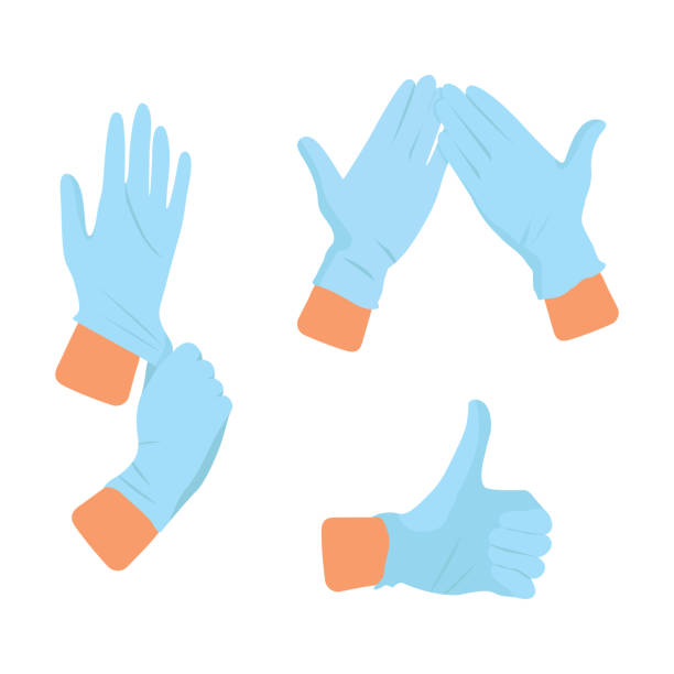 руки в медицинских резиновых перчатках. - hand in latex glove stock illustrations
