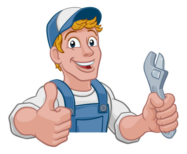 illustrations, cliparts, dessins animés et icônes de mécanicien plombier clé clé spanner cartoon handyman - thumbs up repairman human thumb electrician