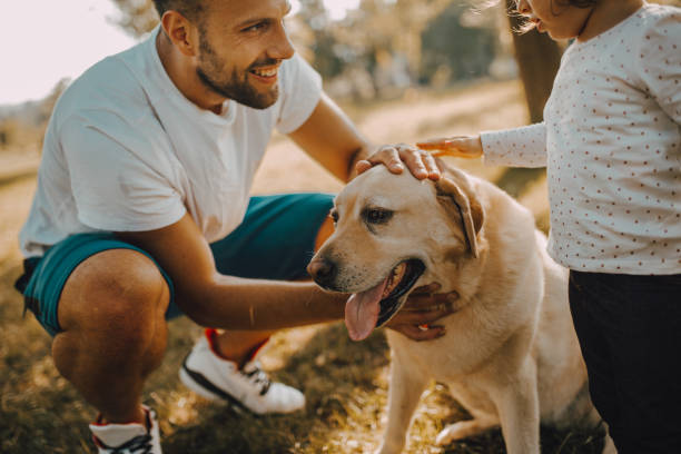 istock Young family with a dog 1253089397
