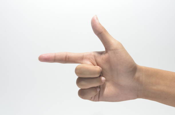 Human hand in shooting gesture isolated on white background