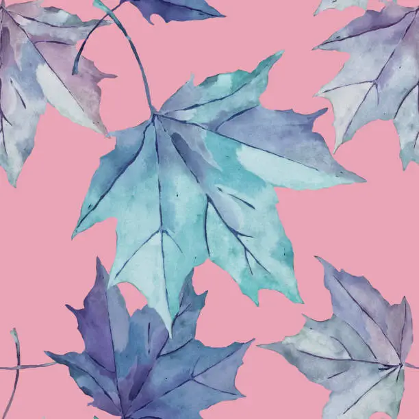 Hand painted maple leaves on pink background seamless pattern for all prints.